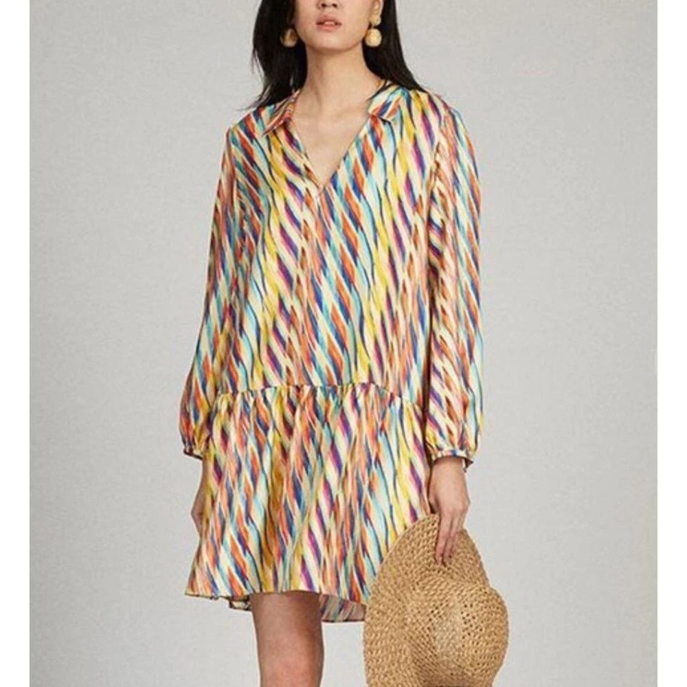 Tuckernuck Saloni‎ Jas Dress Sherbert Oblique Silk Dress Size 8 Medium NEW